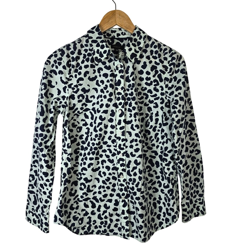 Talbots Women's Button Down Shirt‎ Small Leopard Print Long Sleeve Casual